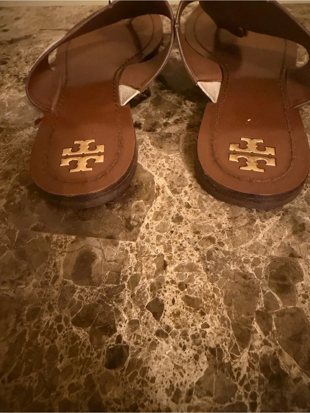 Tory Burch beautiful Women’s Cream Leather Gemstone Accents of Gold Sandals